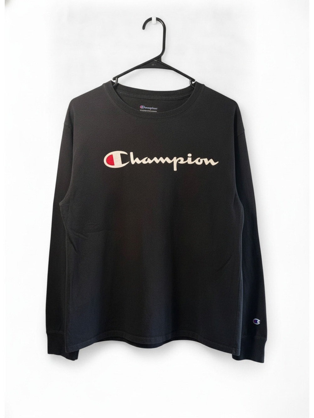 Champion Black Long Sleeve Shirt Size Medium with Classic White Logo